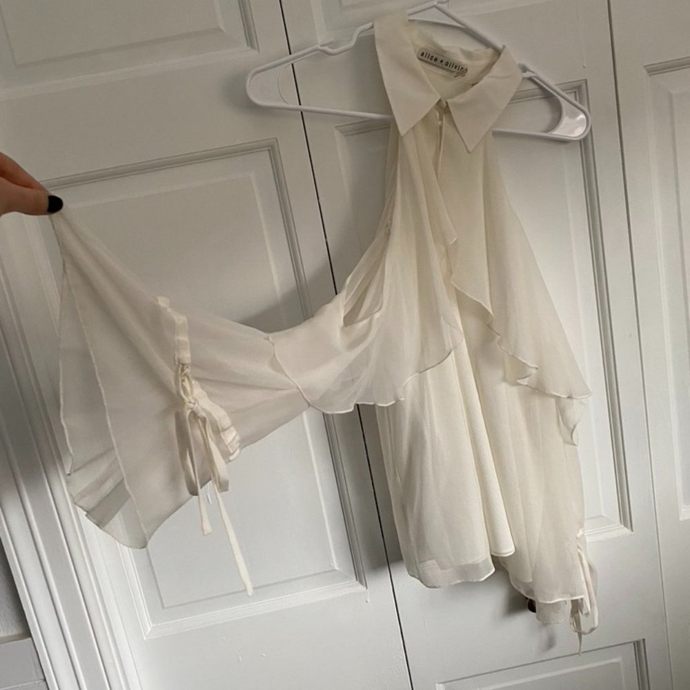 Collared Open Shoulder Alice and Olivia Blouse